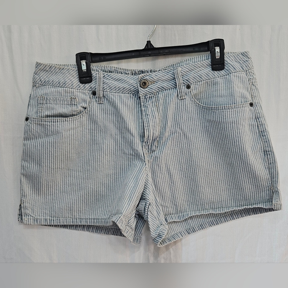 Faded Glory Shorts - Vintage Blue White Striped 2012 4" 5 Pocket Cotton- Size 14